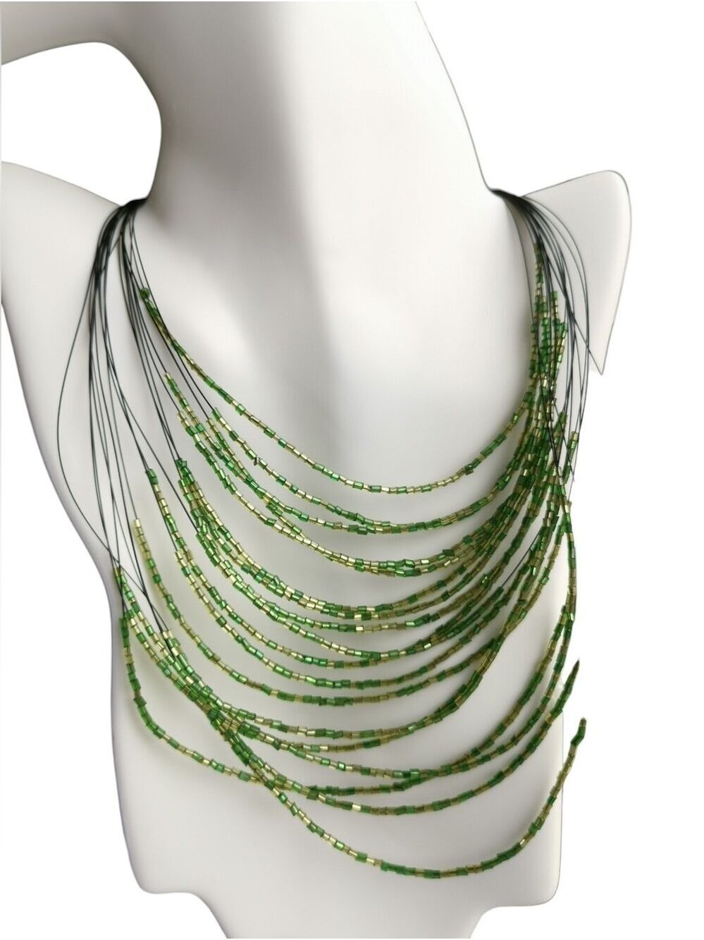 VINTAGE cascade necklace Green crystal beads